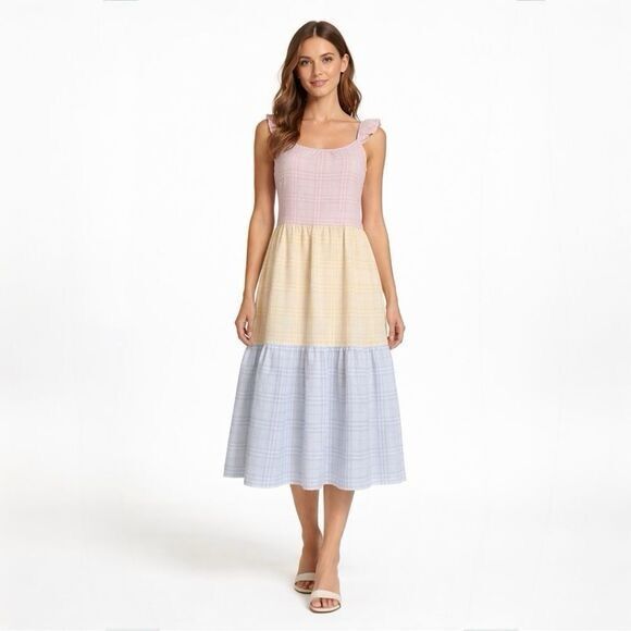 By The River Dresses & Skirts - NWT By The River Tiered Plaid Midi Dress Large $280